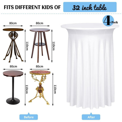 Weißer Spandex Cocktail Tischrock 4er-Set (110x80cm)
