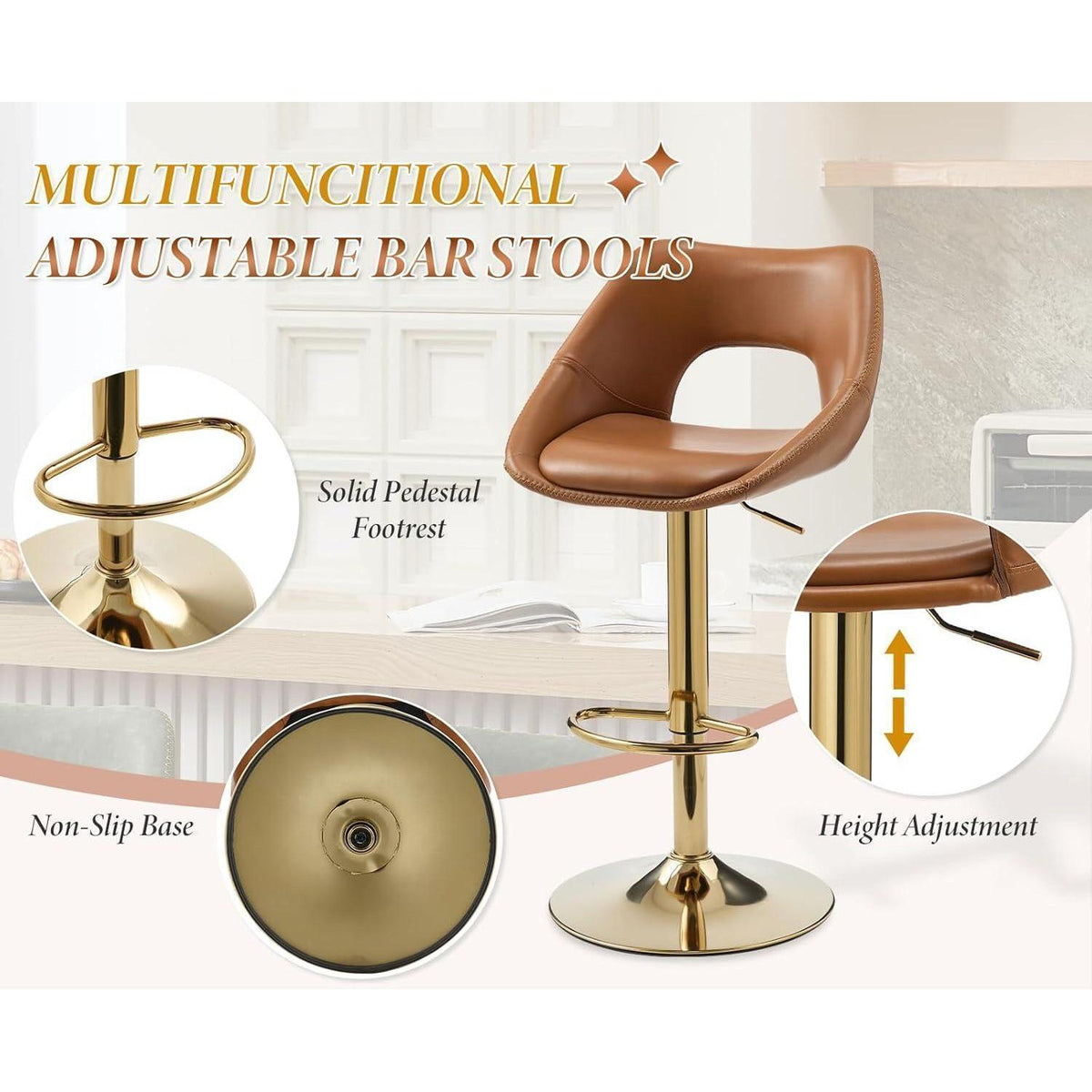 360° Drehbarer Barhocker 4er Set, Hellbraun