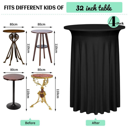 4x Cocktail Tischdecke Schwarz Spandex Elastisch 110x80cm