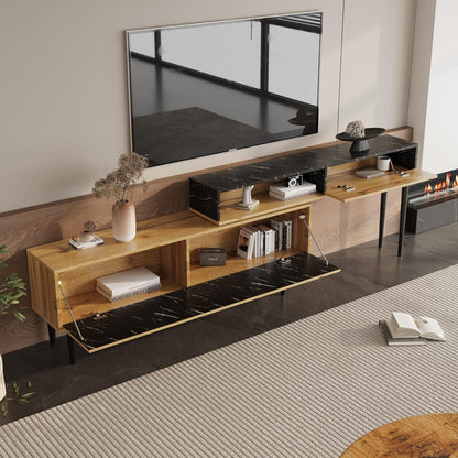 Platzsparendes TV-Board mit Längenverstellung & Marmor-Holz Design