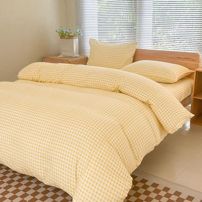 Gelbes Kariertes Bettwäsche-Set 155x220cm mit Kissenbezügen