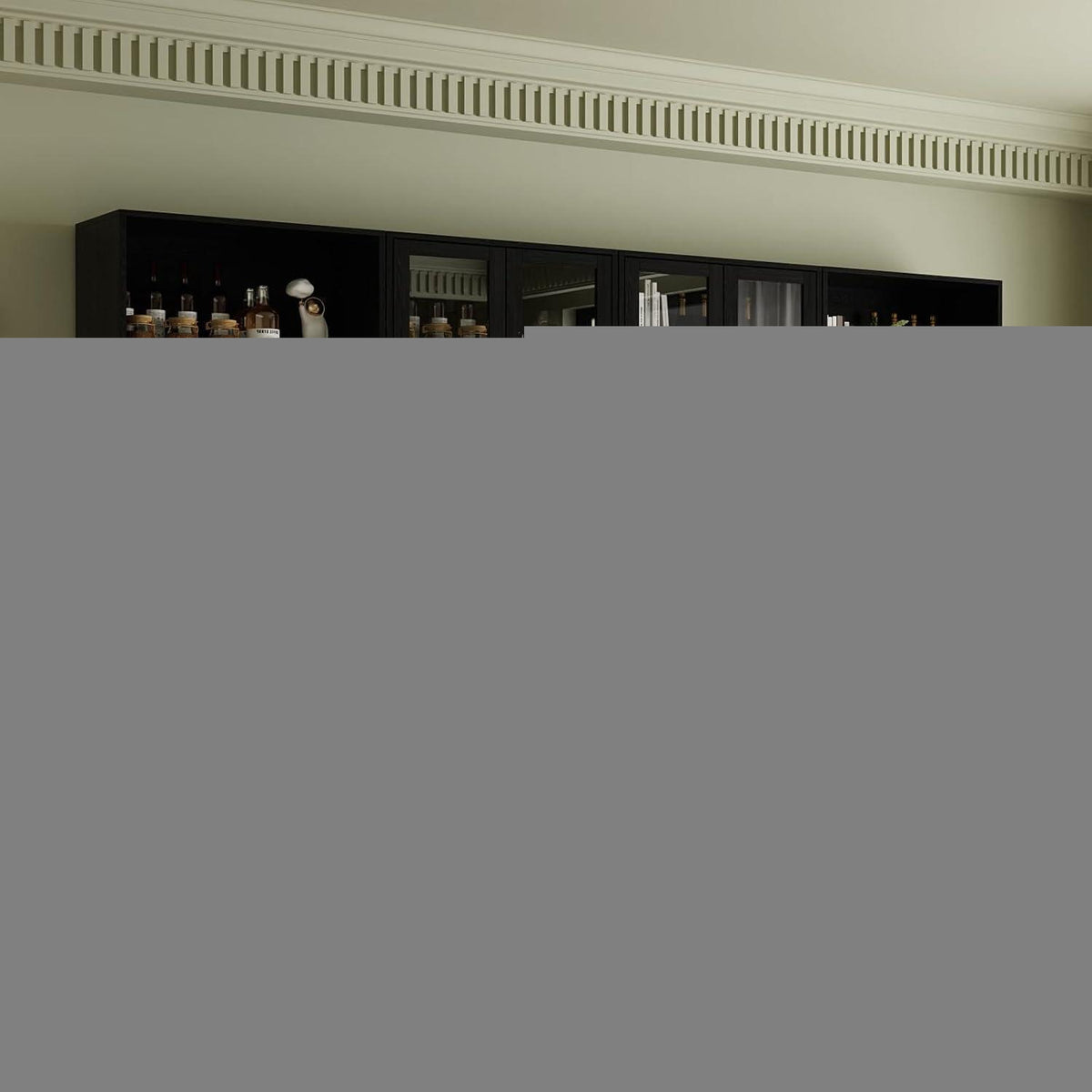 5-stöckiges Bücherregal mit Glastüren – 180cm Vitrine Schwarz