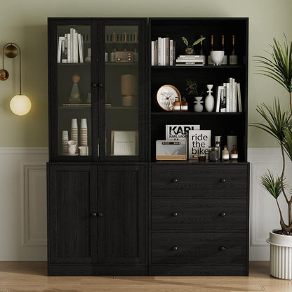 5-stöckiges Bücherregal mit Glastüren – 180cm Vitrine Schwarz