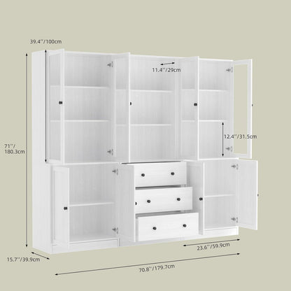 5-stöckiges Bücherregal mit Glastüren – Weißes Vitrinenschrank-Set