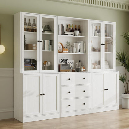 5-stöckiges Bücherregal mit Glastüren – Weißes Vitrinenschrank-Set