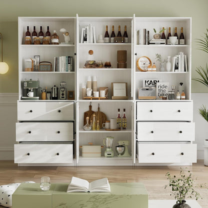 5-stöckiges Bücherregal mit Glastüren – Weißes Vitrinenschrank-Set