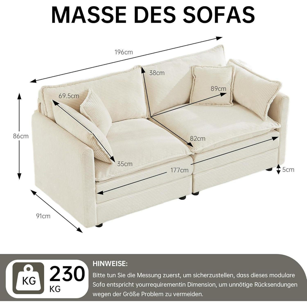 JIEXI Ecksofa mit Schlaffunktion – Beige Cord, Modern & Modular