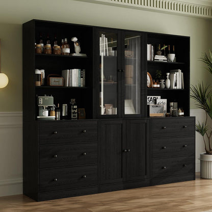 5-stöckiges Bücherregal mit Glastüren – 180cm Vitrine Schwarz