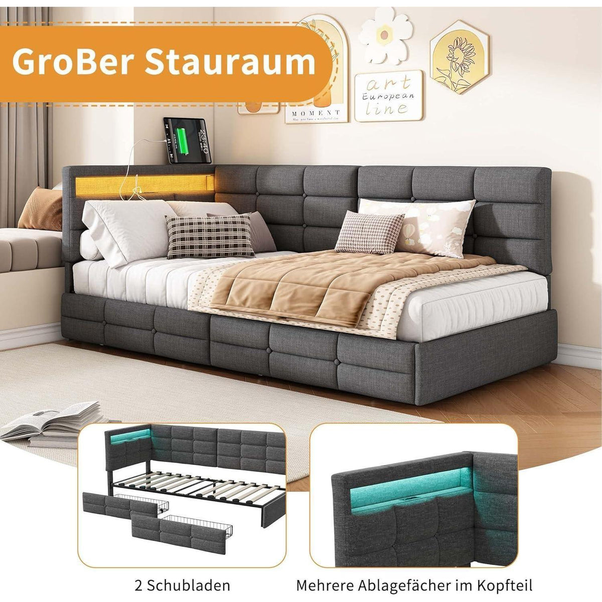 Schlafsofa 90x200/180x200 cm mit Lattenrost & Auszug
