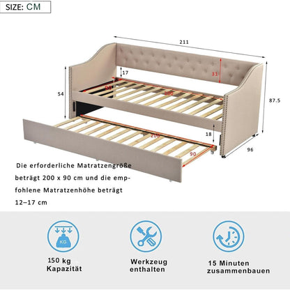 Schlafsofa 90x200 cm ausziehbar – Samt Beige, 2 Personen