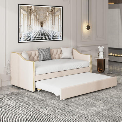 Schlafsofa 90x200 cm ausziehbar – Samt Beige, 2 Personen