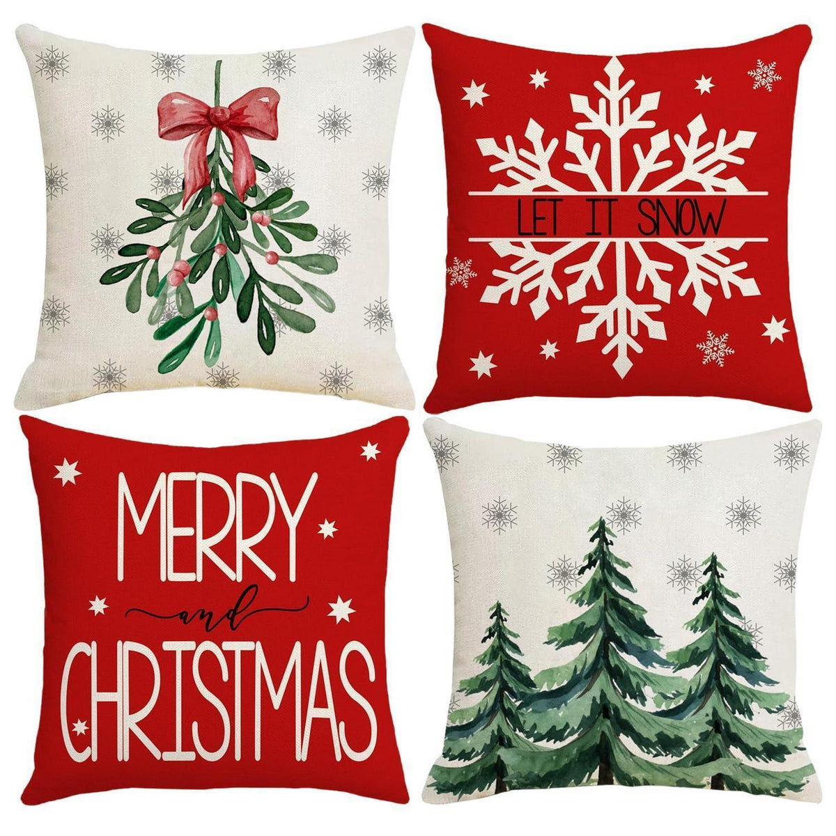 4er-Set Weihnachtskissenbezüge 40x40 - Festliche Deko-Kissenhüllen