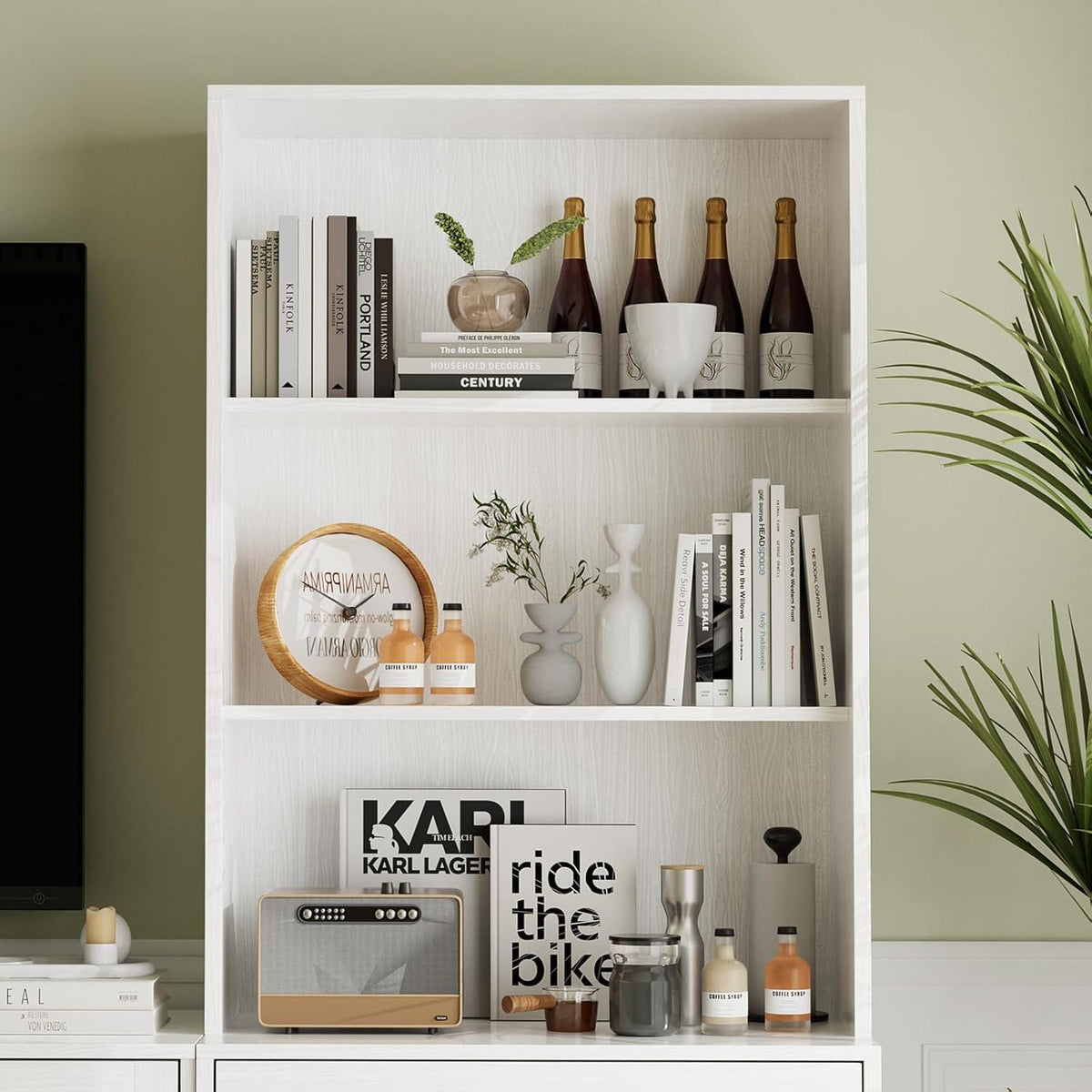 Großer TV-Schrank mit Bücherregal & Glastüren (280cm, Weiß)
