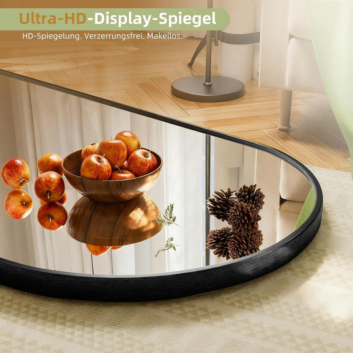 Großer Bogenförmiger Standspiegel – Schwarz 190x85cm, HD-Reflexion