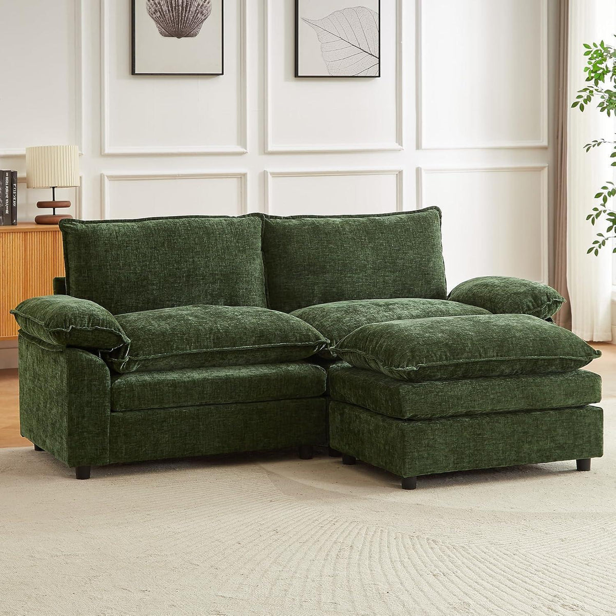 JIEXI Ecksofa mit Schlaffunktion, Grün, 2-Sitzer, L-Form