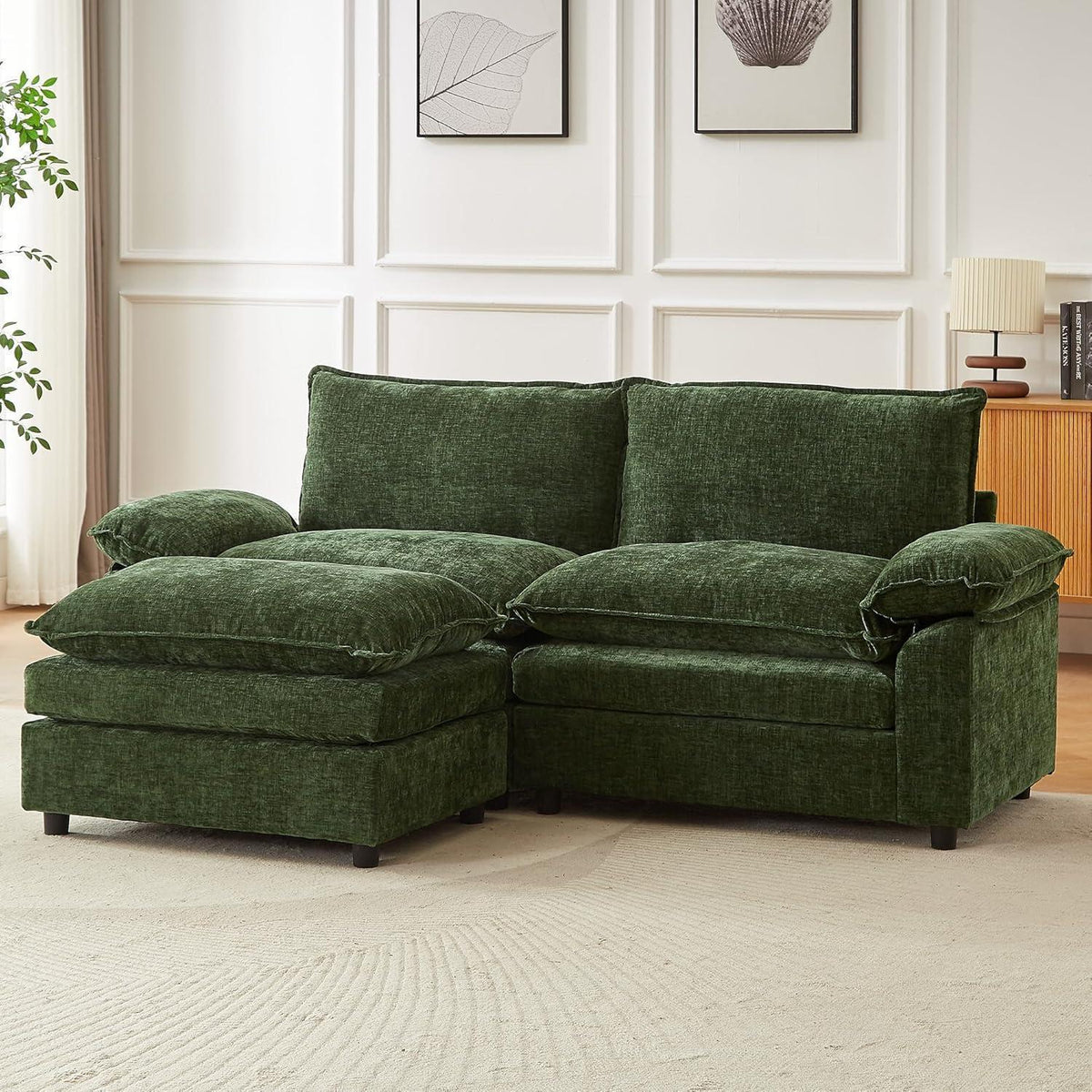 JIEXI Ecksofa mit Schlaffunktion, Grün, 2-Sitzer, L-Form