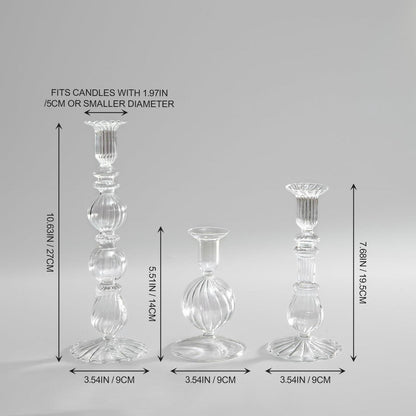 Kerzenständer Set aus Glas, 3-teilig, transparent, europäischer Stil
