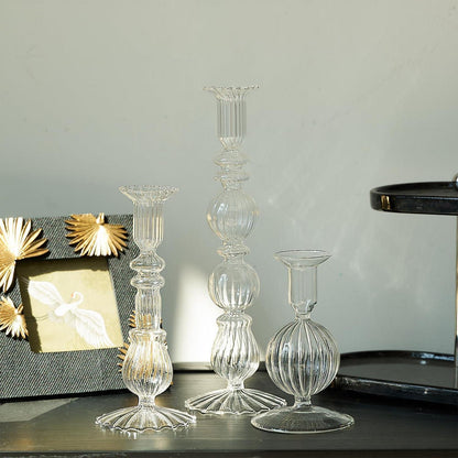 Kerzenständer Set aus Glas, 3-teilig, transparent, europäischer Stil