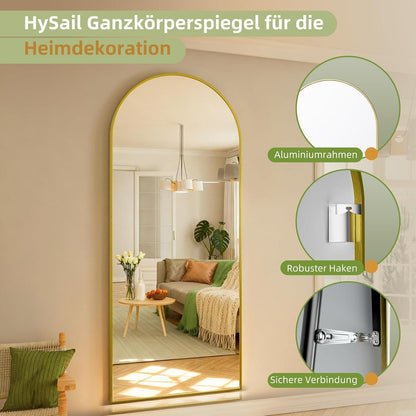 Großer Bogenförmiger Standspiegel – HD-Reflexion, Gold 180x75cm