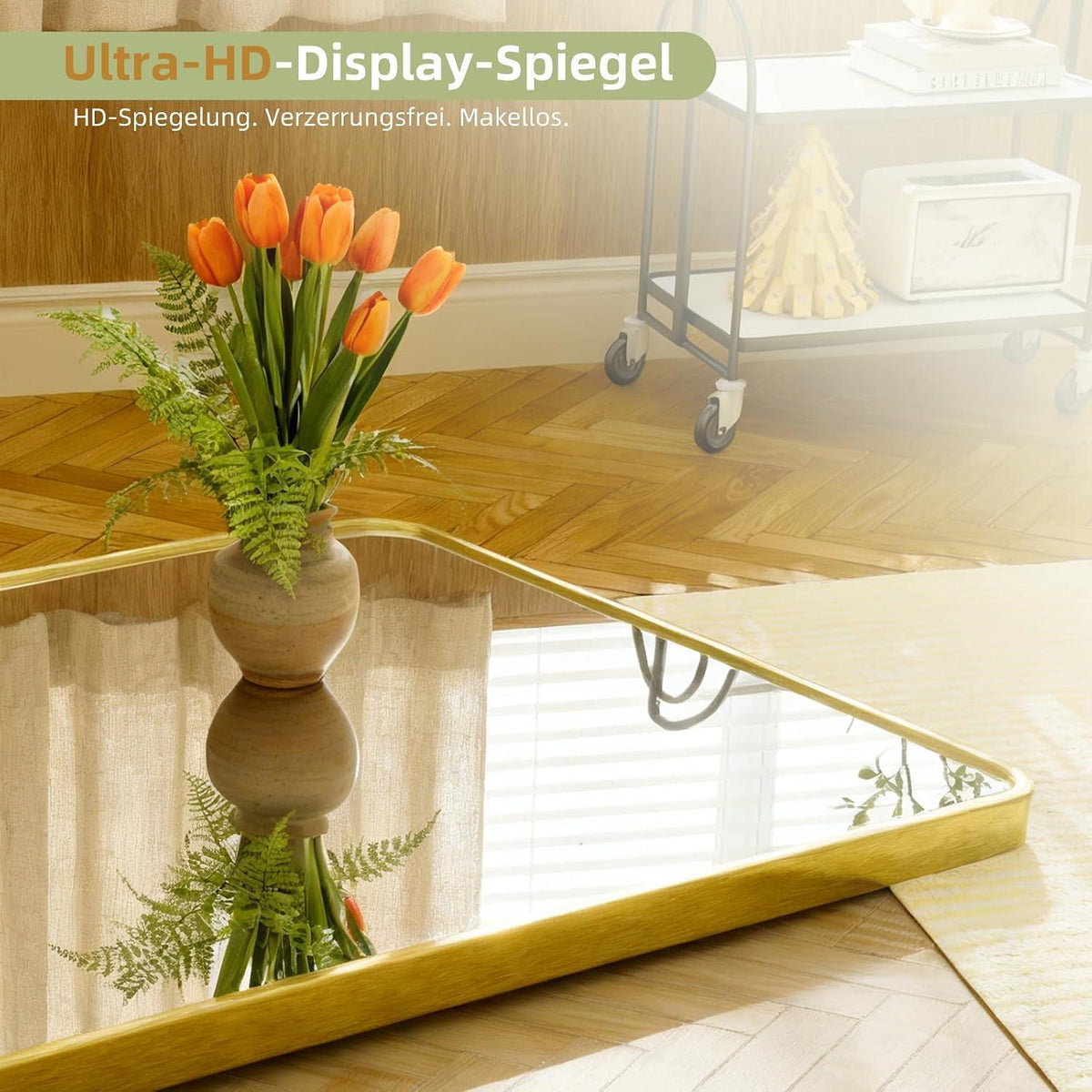 Großer Rechteckiger Standspiegel – HD-Reflexion, Gold 190x85cm