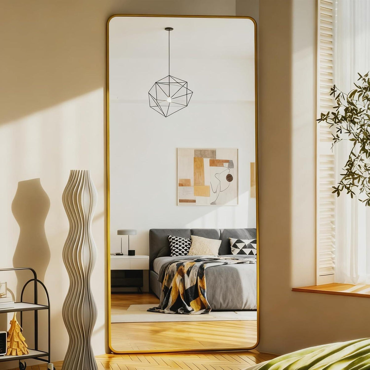 Großer Rechteckiger Standspiegel – HD-Reflexion, Gold 190x85cm