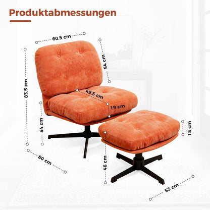 Drehbarer Relaxsessel mit Hocker & Chenille-Bezug, Orange