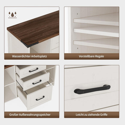 Weißer Aktenschrank mit 3 Schubladen & 4 Fächern