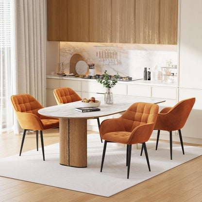 Samt Esszimmerstühle 4er Set mit Armlehnen, Orange