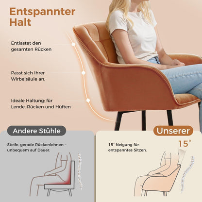 Samt Esszimmerstühle 4er Set mit Armlehnen, Orange