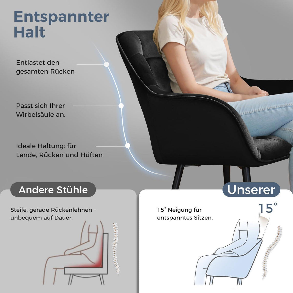 Samt Esszimmerstühle 4er Set mit Armlehnen Schwarz