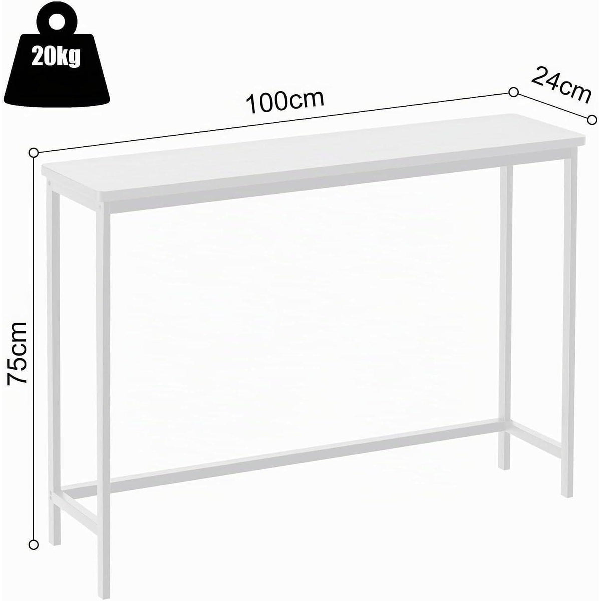 Bambus Konsolentisch Schmal 100cm – Weißer Flurtisch für Wohnzimmer
