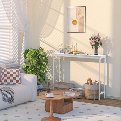 Bambus Konsolentisch Schmal 100cm – Weißer Flurtisch für Wohnzimmer