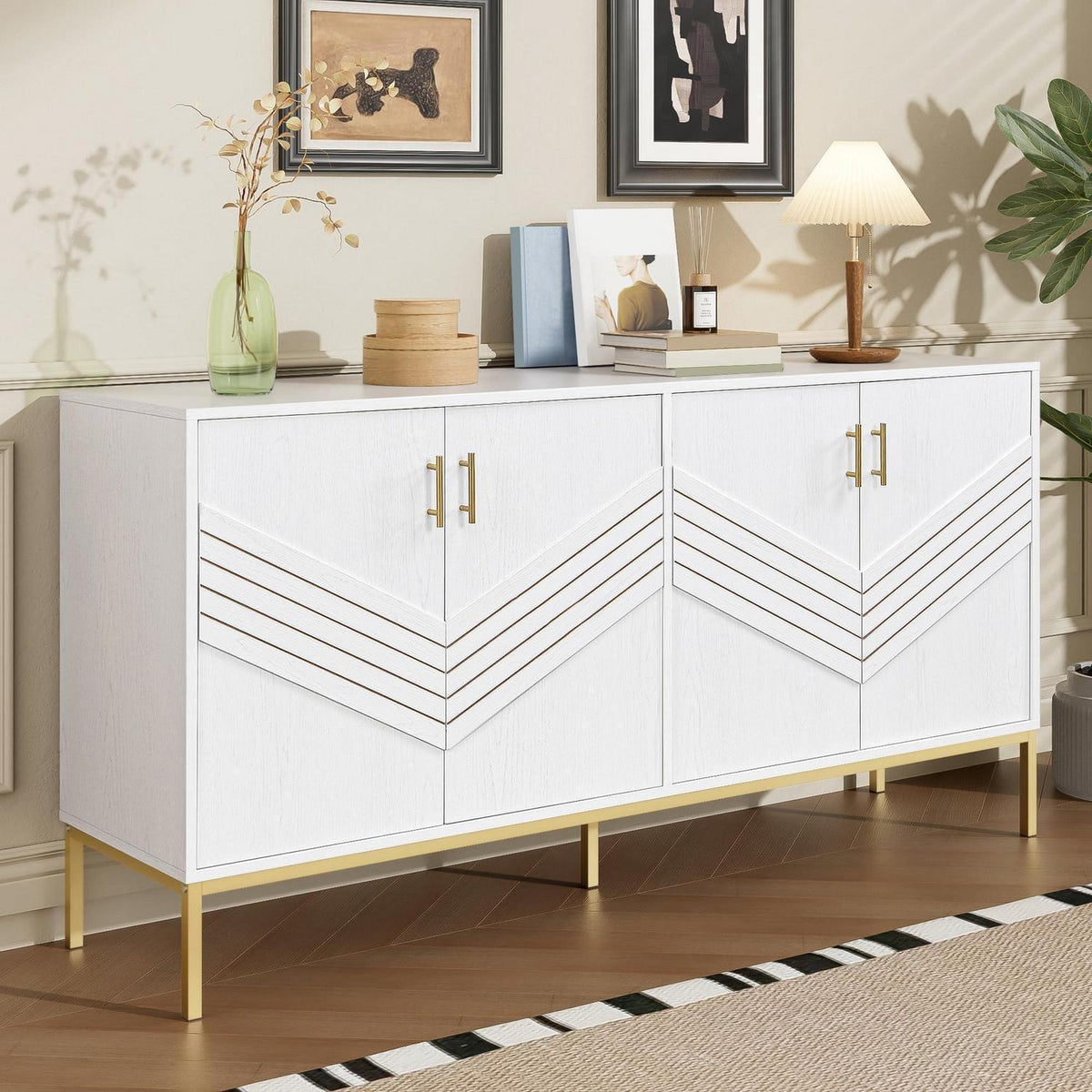 Modernes Sideboard mit 4 Türen & Höhenverstellbaren Regalen (Weiß)