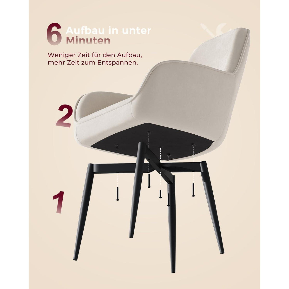 Esszimmerstuhl Set Cremeweiß mit Armlehne & Samtbezug