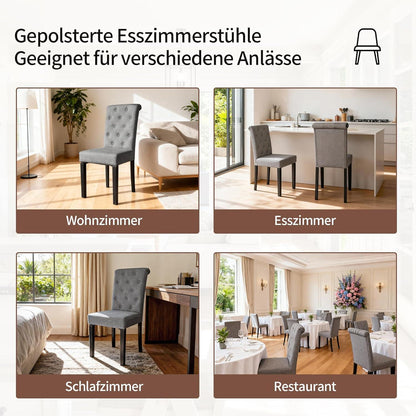 Esszimmerstühle Set Dunkelgrau, 4er Pack mit hoher Lehne