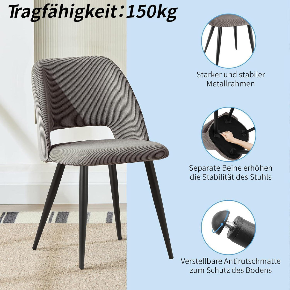 Esszimmerstühle Set 4 Braun, Samt & Metall, Modern & Komfortabel