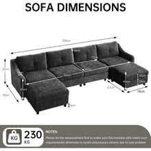 JIEXI Ecksofa mit Schlaffunktion – Grau, 4 Sitze + 2 Hocker