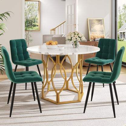 Runder Esstisch Set (5-teilig) | Grüner Samtstuhl | Modern & Elegant