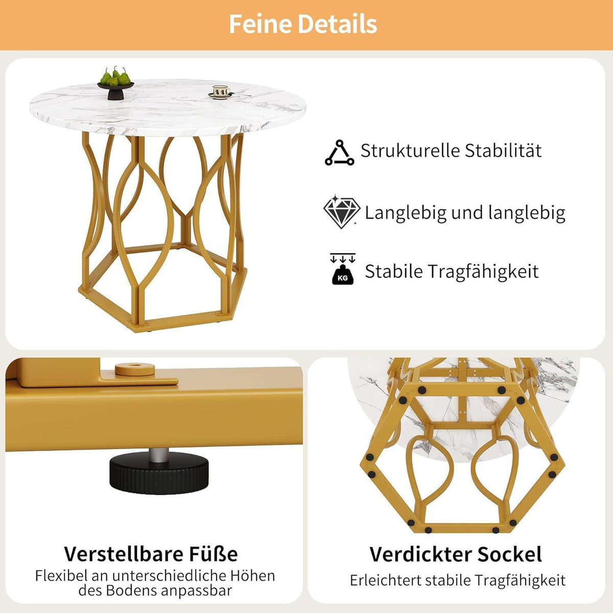 Runder Esstisch Set (5-teilig) | Grüner Samtstuhl | Modern & Elegant