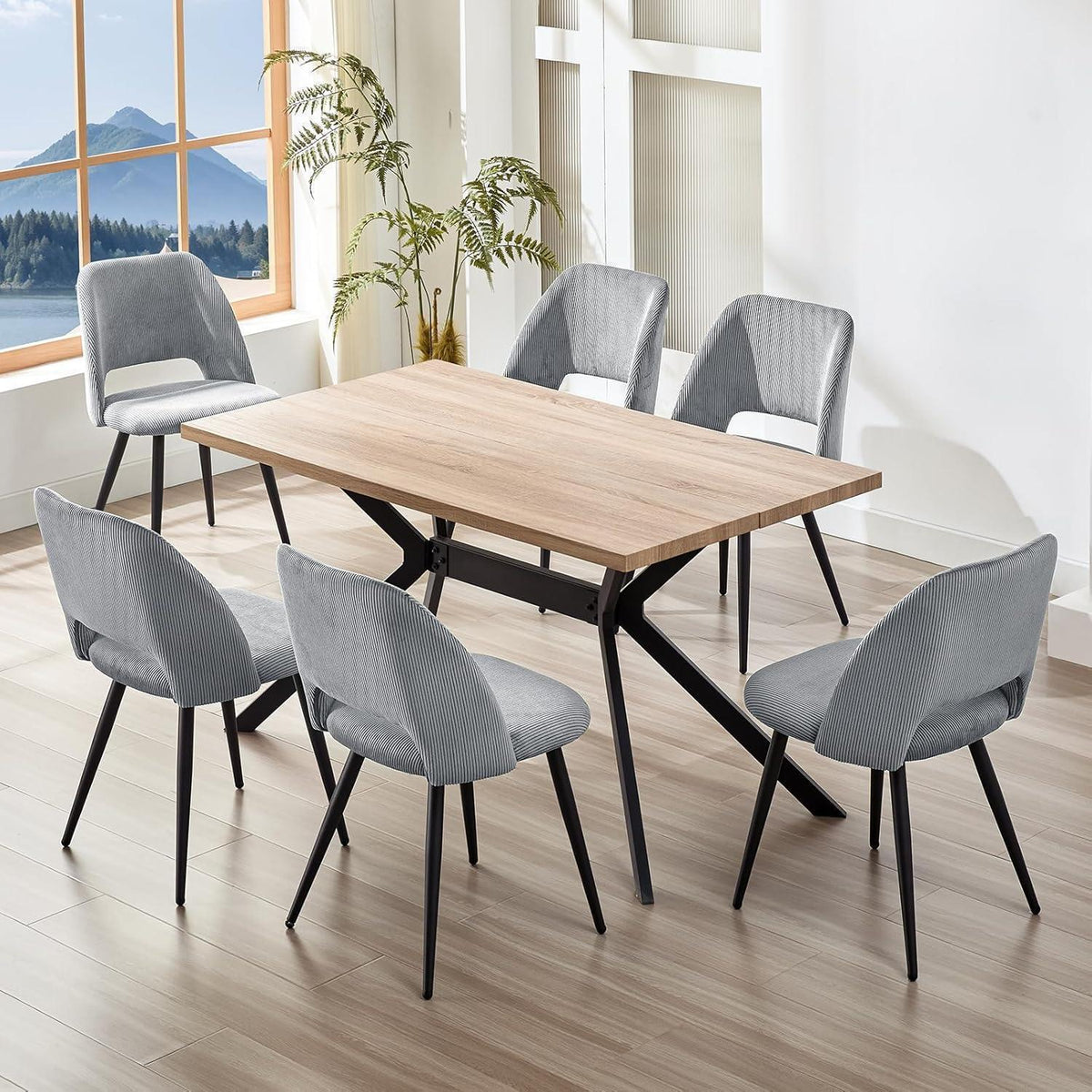 Esszimmerstühle Set 4 Grau, Gepolsterte Samtstühle Modern