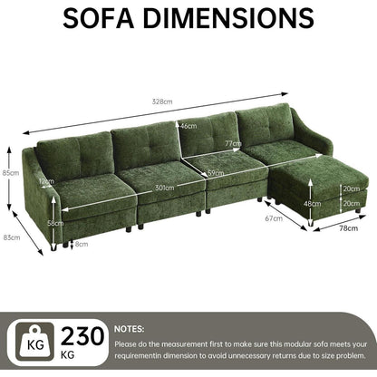 JIEXI Ecksofa mit Schlaffunktion – Dunkelgrün, 4 Sitze + Hocker