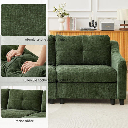 JIEXI Ecksofa mit Schlaffunktion – Dunkelgrün, 4 Sitze + Hocker