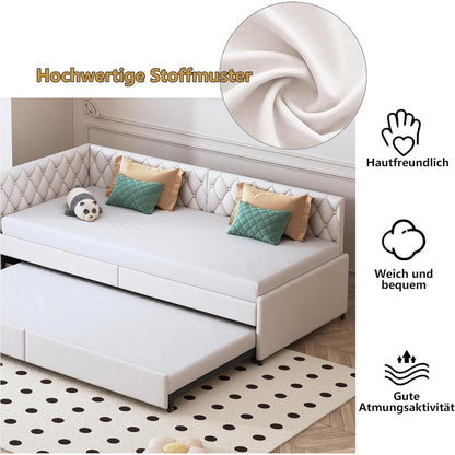 Ausziehbares Schlafsofa Beige Samt 90x200 cm – 3-in-1 Funktionsbett