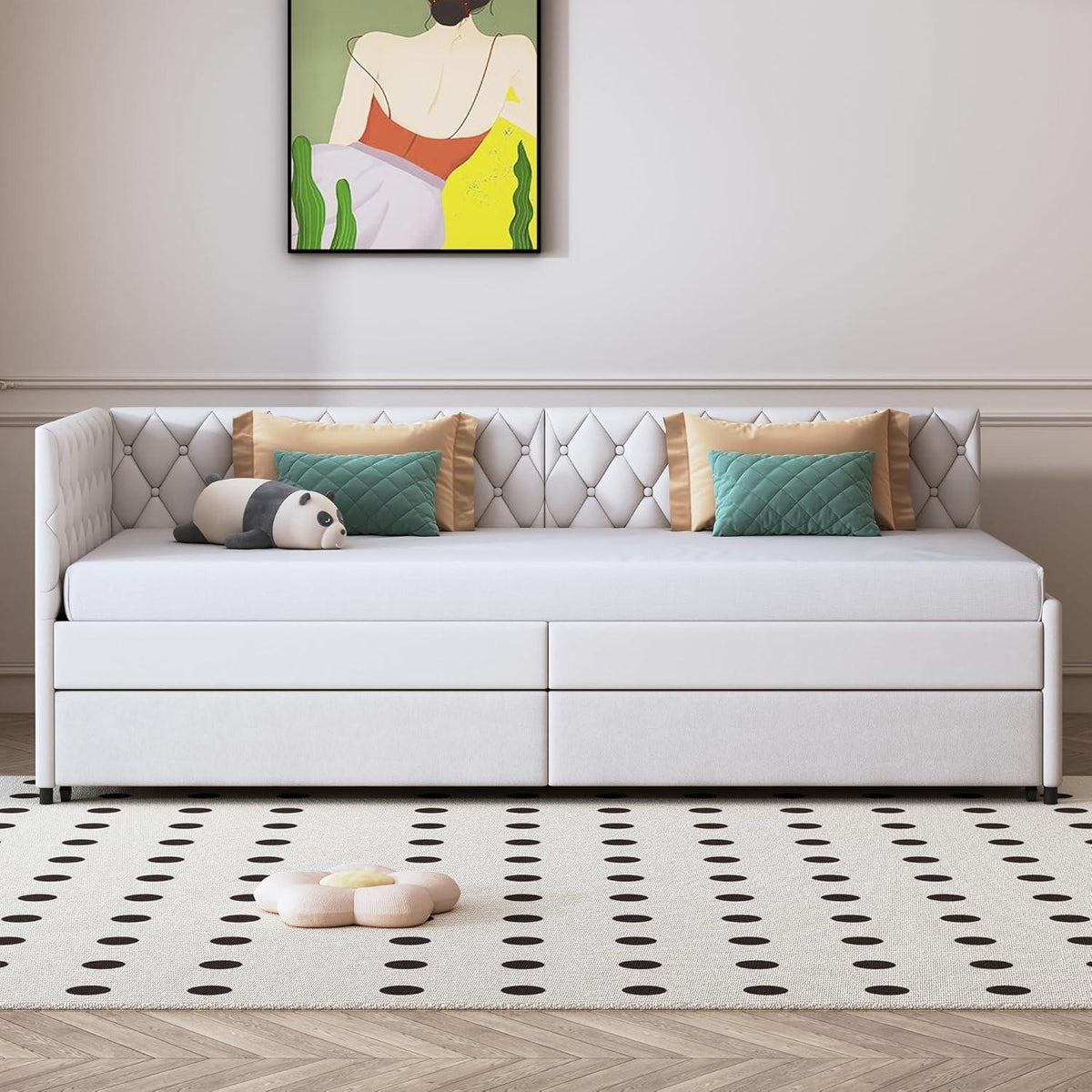 Ausziehbares Schlafsofa Beige Samt 90x200 cm – 3-in-1 Funktionsbett