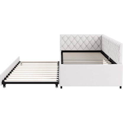 Ausziehbares Schlafsofa Beige Samt 90x200 cm – 3-in-1 Funktionsbett