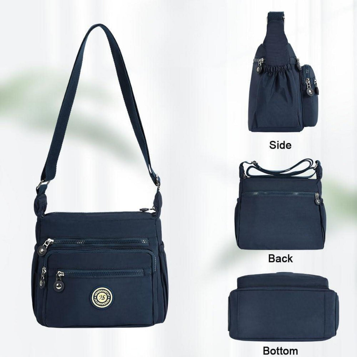 Damen Umhängetasche Nylon mit vielen Taschen, Dunkelblau