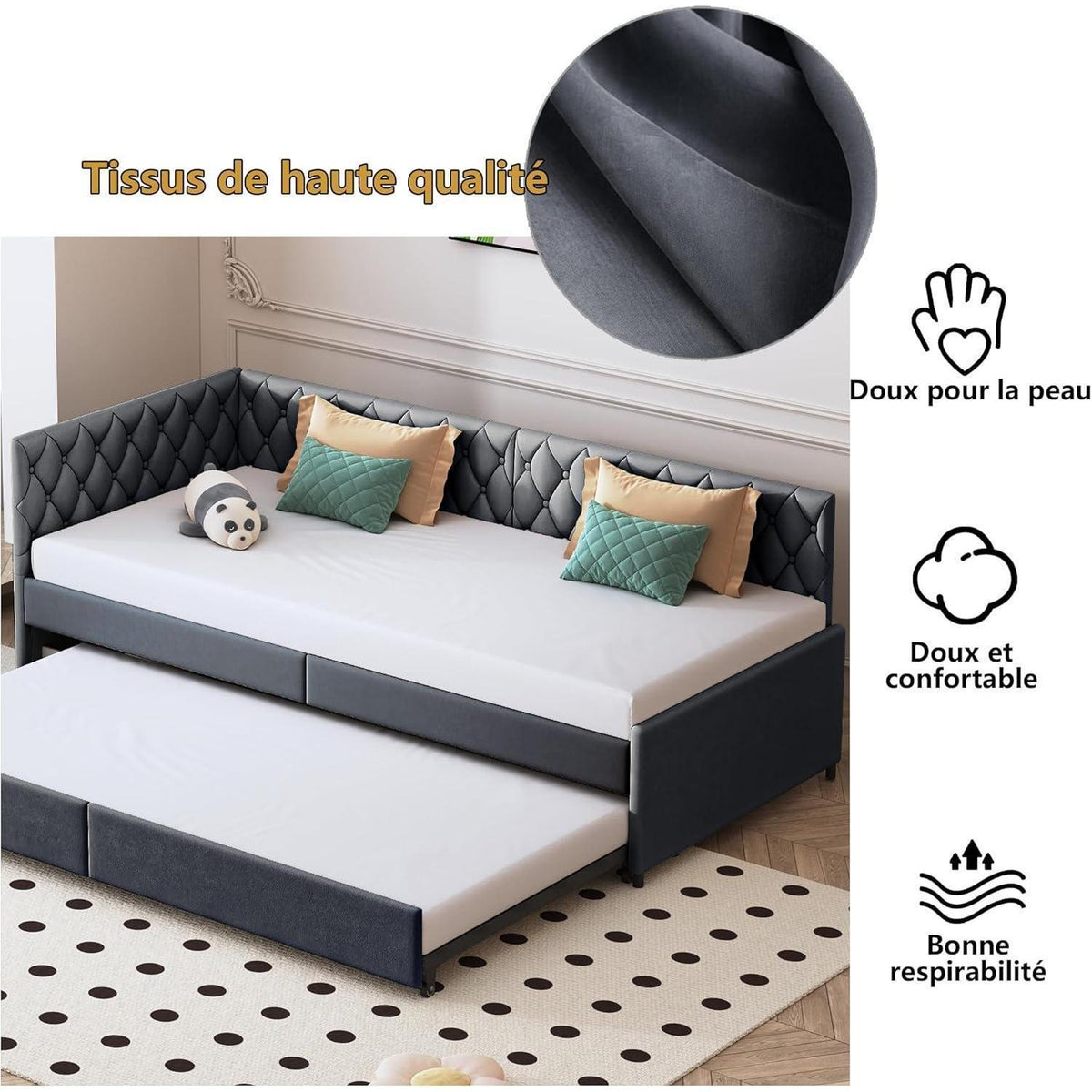 Ausziehbares Schlafsofa 90/180x200cm – Grau Samt