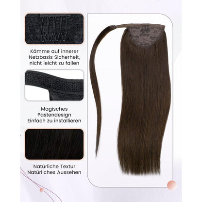 Echthaar Zopfverlängerung Braun 40cm – Dunkelbraun #4
