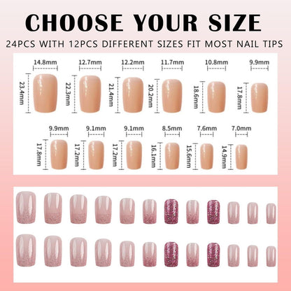 Kurze Press On Nails – 24 Stück French Design Kunstnägel