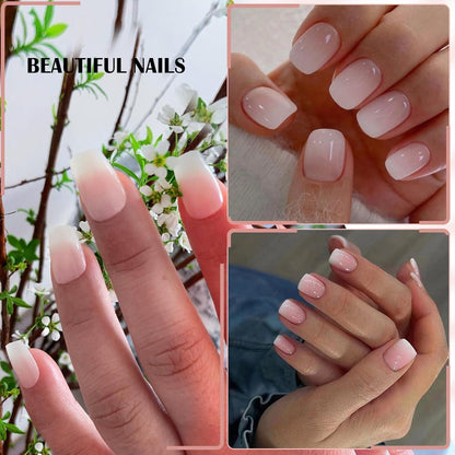 Press On Nägel French Tip Rosa Gradient Kurz Square